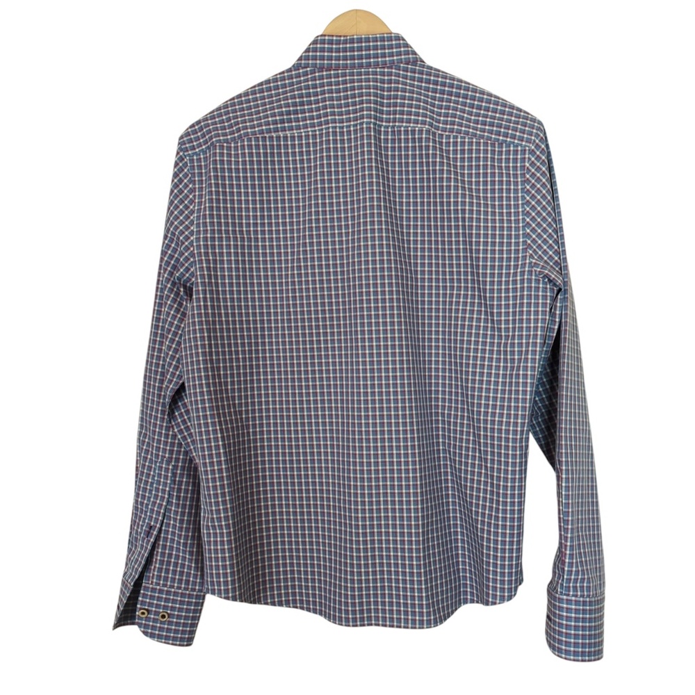 Untuckit Blue Red Check  Wrinkle-Free Long Sleeve Fabiano Shirt Small - Picture 5 of 14